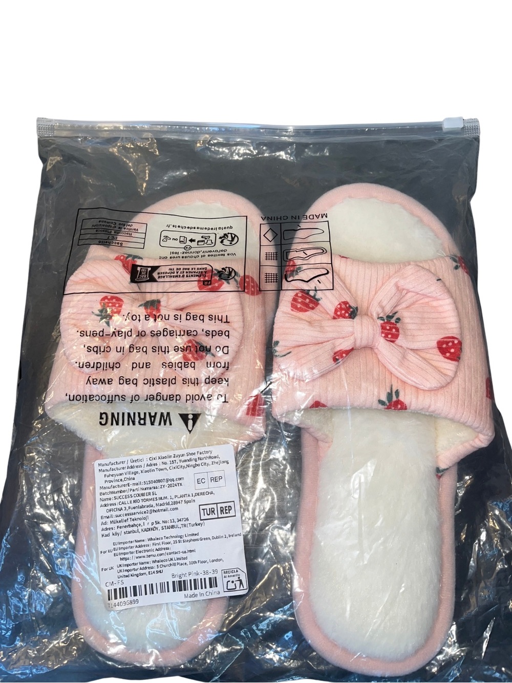 Pink Strawberry Print Bow Slippers - Picture 7 of 7